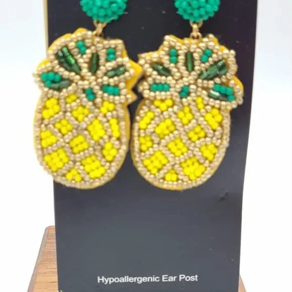 J Crew Factory Beaded Pineapple Earrings NWT! - Picture 5 of 8